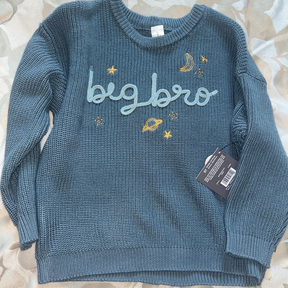 NWT Kids Blue Sweater with Embroidered Design